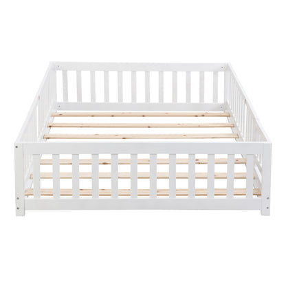 Solid Floor Bed With Door And Fence For Children