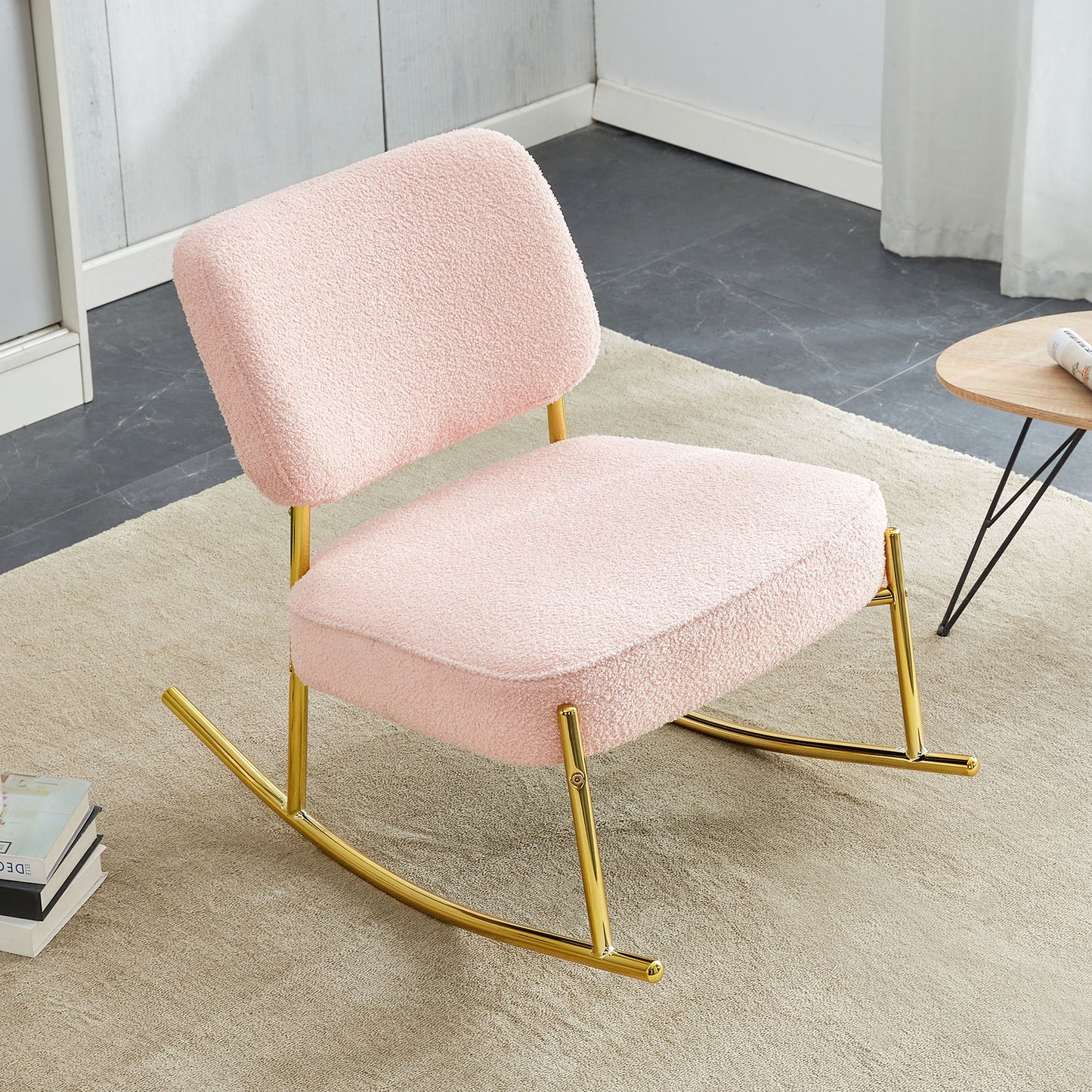 Rocking Chair With Backrest And Metal Legs For Living Room