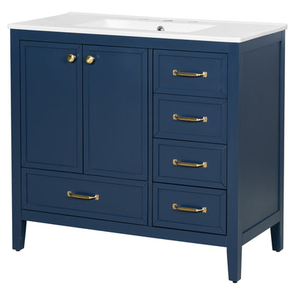 Elegant Vintage Bathroom Vanity With Sink And Soft Closing Door, 4 Drawers Of Different Sizes Frame