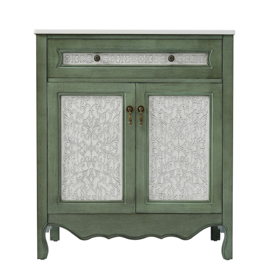 Bathroom Vanity With Rectangle Sink, Tip Out Tray - Antique Blue Green