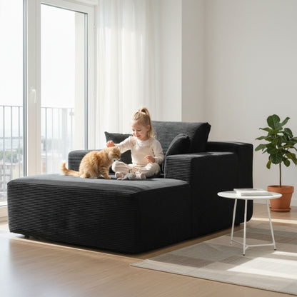 Convertible Chaise Lounge Chair With Wide Armrest & Throw Pillows