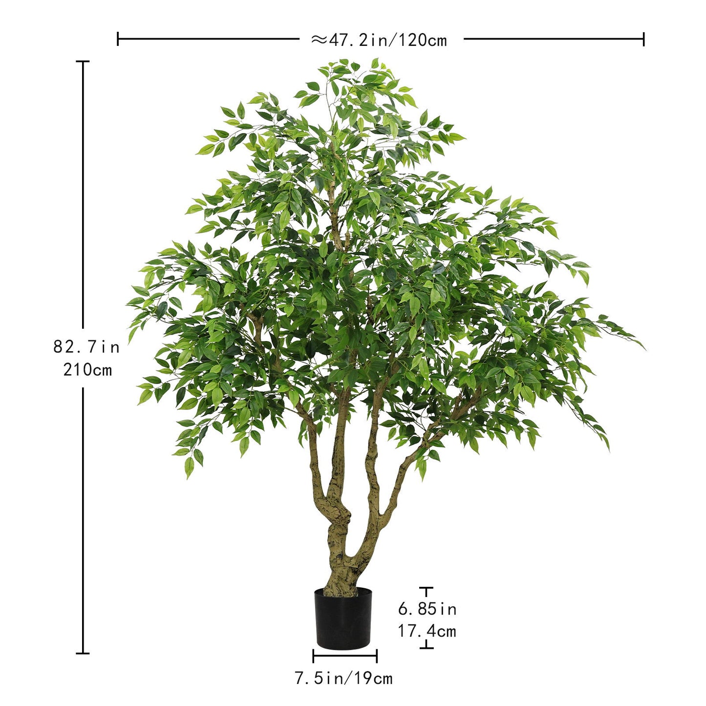Tall Artificial Banyan Tree With A Natural Trunk And Lifelike Leaves - Green