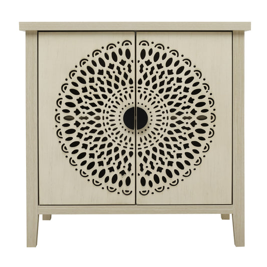 Hollow Carved 2 Door Accent Cabinet Sideboard Buffet Storage Cabinet With Adjustable Shelf For Entryway Living Room Bedroom - Natural