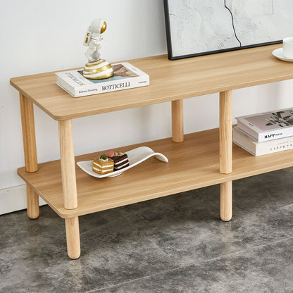 Modern Double Deck TV Cabinet With Open Storage Shelf, Rounded Legs