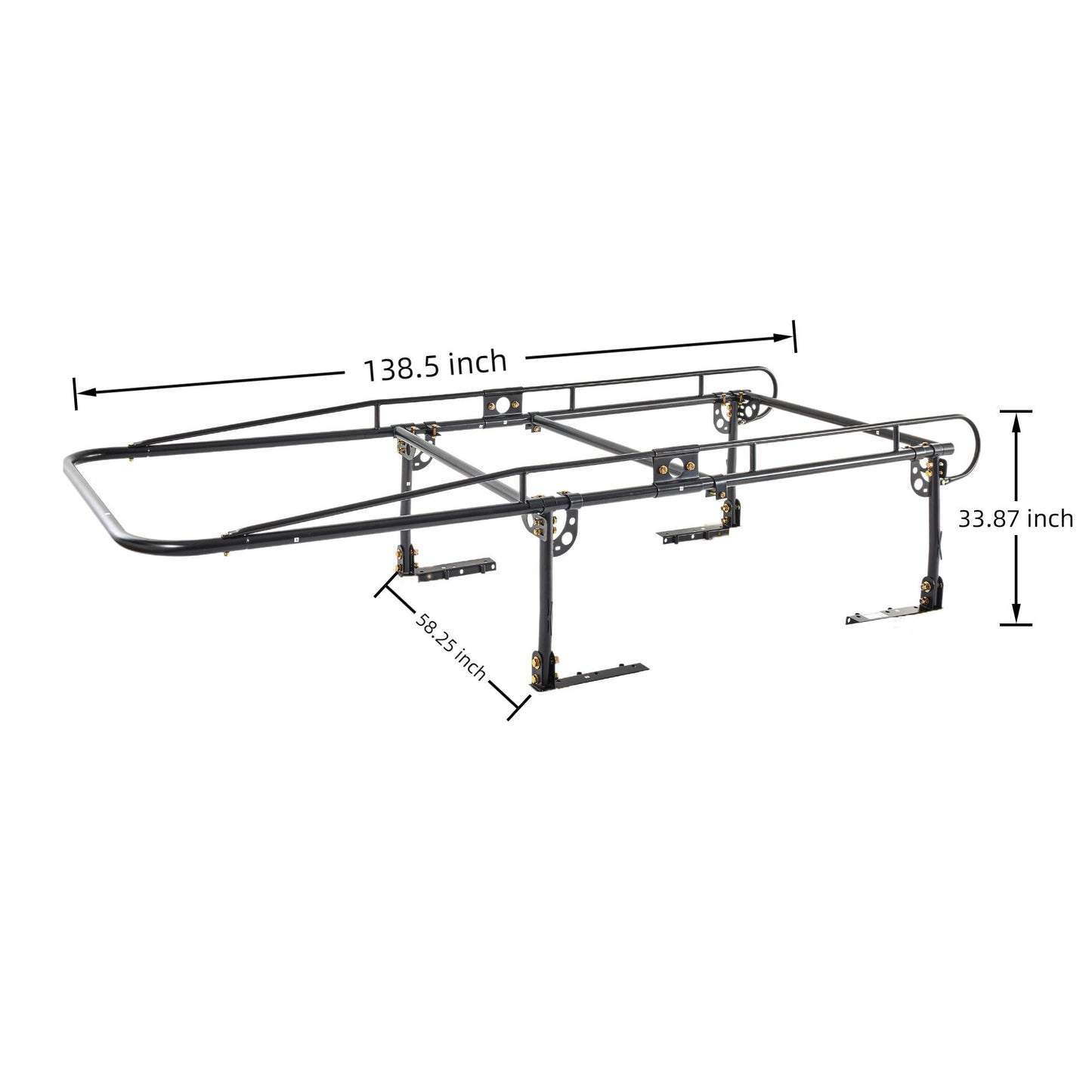 Universal Over Cab Truck Bed Rack For Kayak, Ladder, Surfboard, Lumber Adjustable Full Size Rack - Black