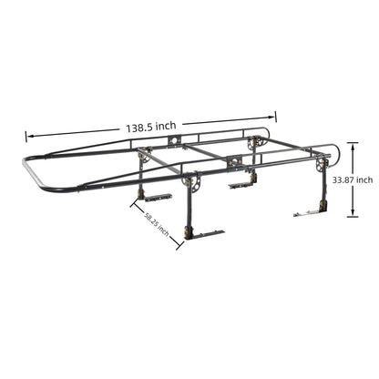 Universal Over Cab Truck Bed Rack For Kayak, Ladder, Surfboard, Lumber Adjustable Full Size Rack - Black