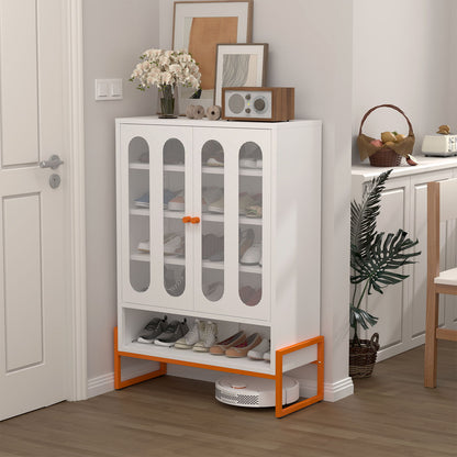 Modern Metal Shoe Cabinet With DoublebSided Mesh Doors And Adjustable Partitions