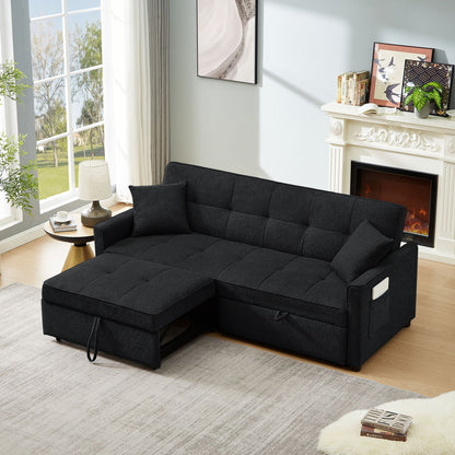 3 In 1 Convertible Sleeper Sofa Bed, Reclining Backrest, Pillows, Pockets