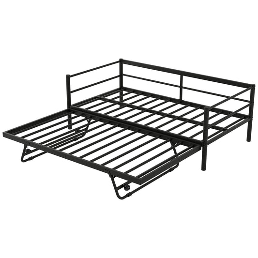Industrial Metal Daybed With Adjustable Pop Up Trundle And LED Strip