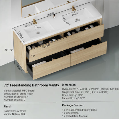 Bathin Freestanding Bathroom Vanity With Double Sinks, Bathroom Storage Vanity Cabinet With Stone Resin Countertop And Soft Close Drawers