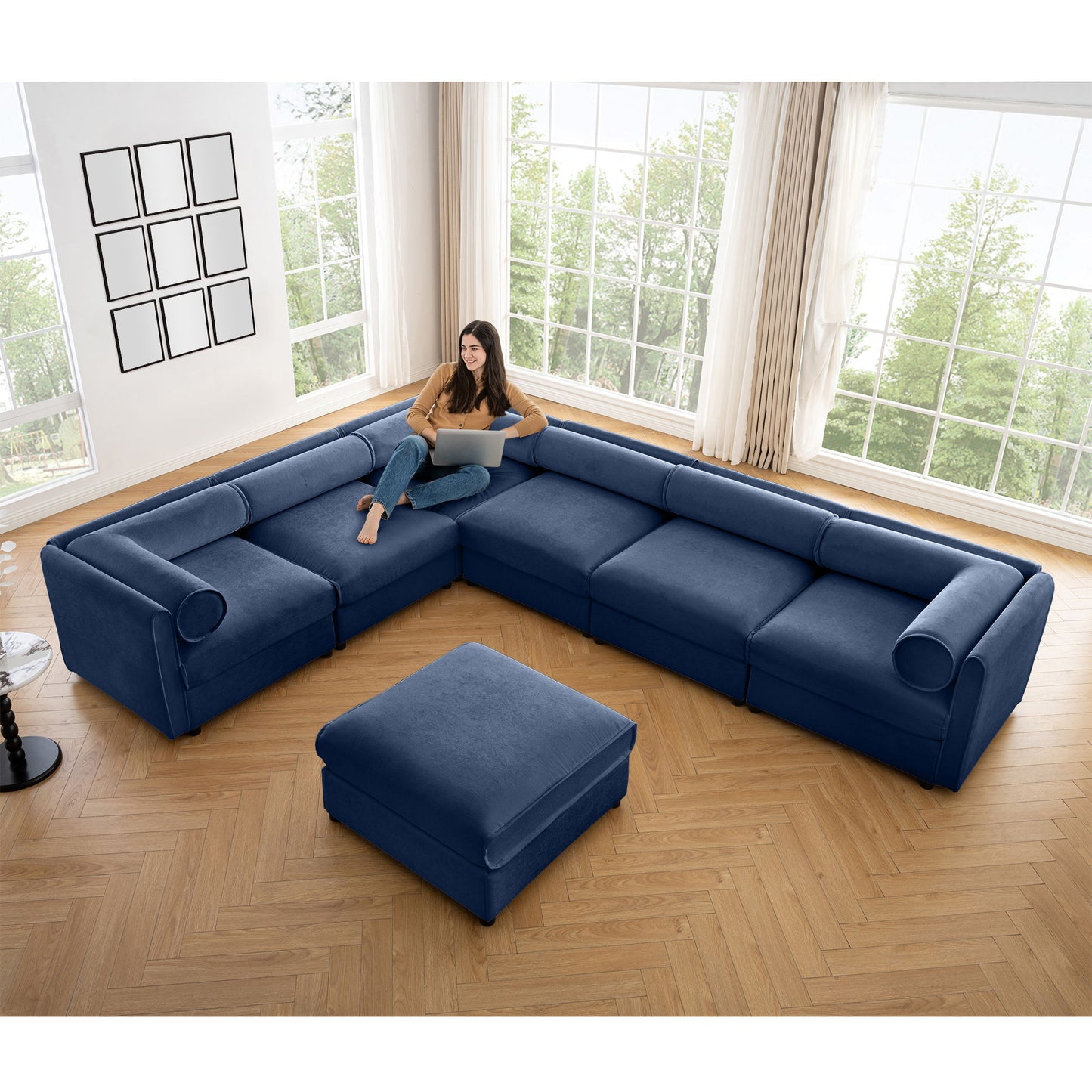 Contemporary Elegant White Chenille Sofa With Storage And Ottoman