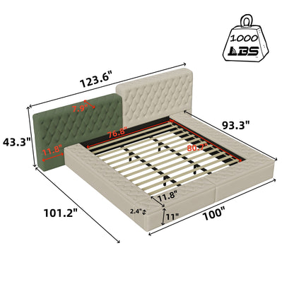 Modern Upholstered Platform Bed With Storage Space, Sturdy And Stable Solid Wood Frame