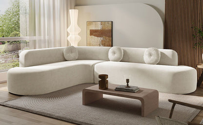 Extra Large Sectional Sofa Soft Fabric Upholstery, Elegant Curved Design With 3 Round Cushions, High - Resilience Foam For Ultimate Comfort - Beige