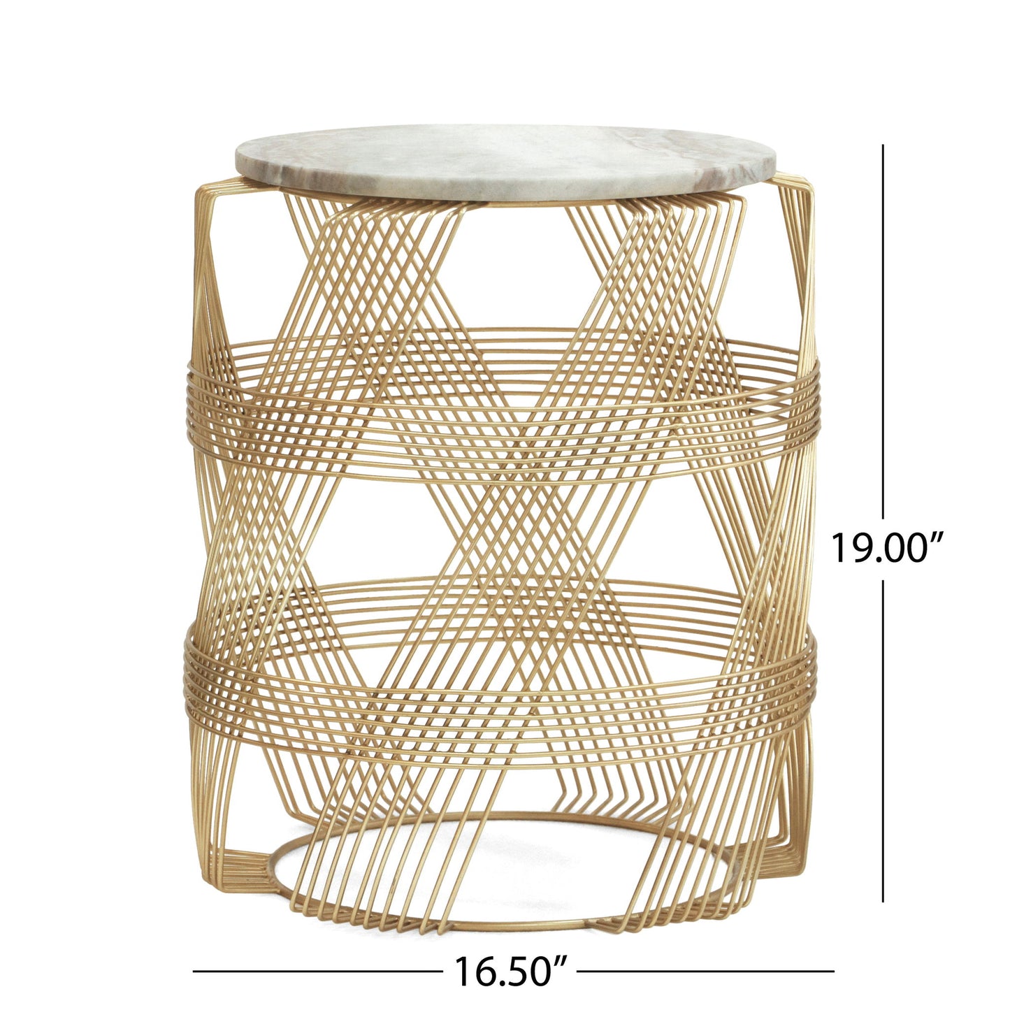 Round Table With Marble Top And Metal Base - Gold / Natural