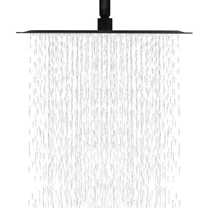 12" Square Rainfall Shower Head With Wall / Ceiling Mount, 304 Stainless Steel - Matte Black