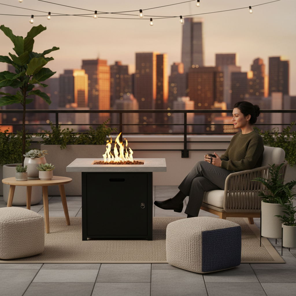 Reinforced - Propane Fire Pit Table - Black / Gray