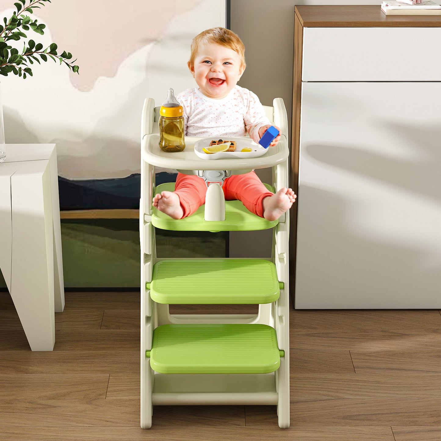 Multifunctional Growing Up Dining Chair With Adjustable Height And 5 Point Seat Belts