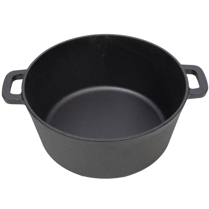3 In 1 Pre-Seasoned Cast Iron Dutch Oven, Outdoor Camping Deep Pot, 5 Quart With Silicone Handles - Black