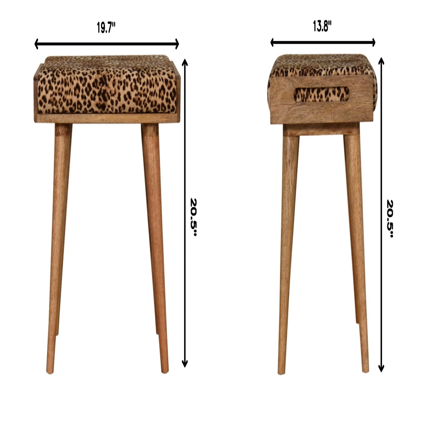 Leopard Velvet Tray Style Footstool - Brown Oak