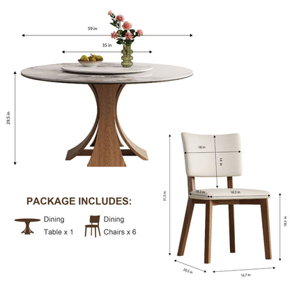 Dining Table Set With Round Turntable, Seats 6 - 8 - White