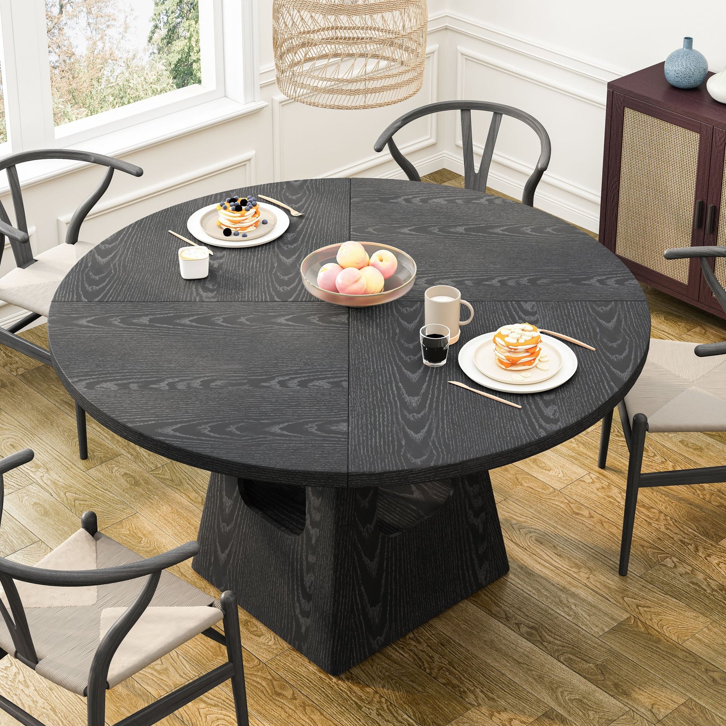 Farmhouse Round Dining Table With Storage Base