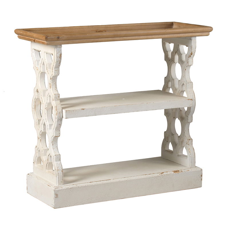 Distressed Wood Shelf Tray, French Country Console Table - Brown / Antique White