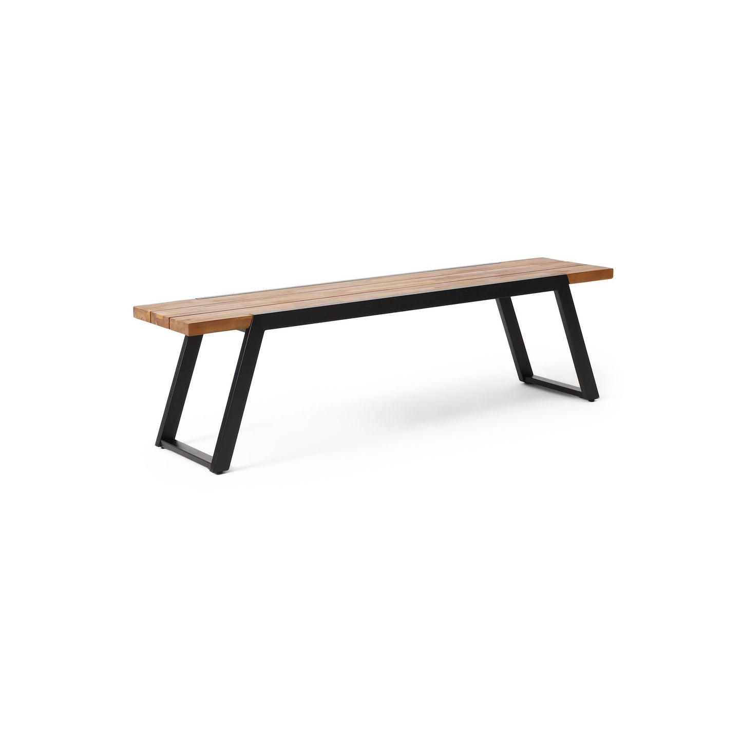 Earl - Outdoor Bench With Wooden Slat Panel Top - Black