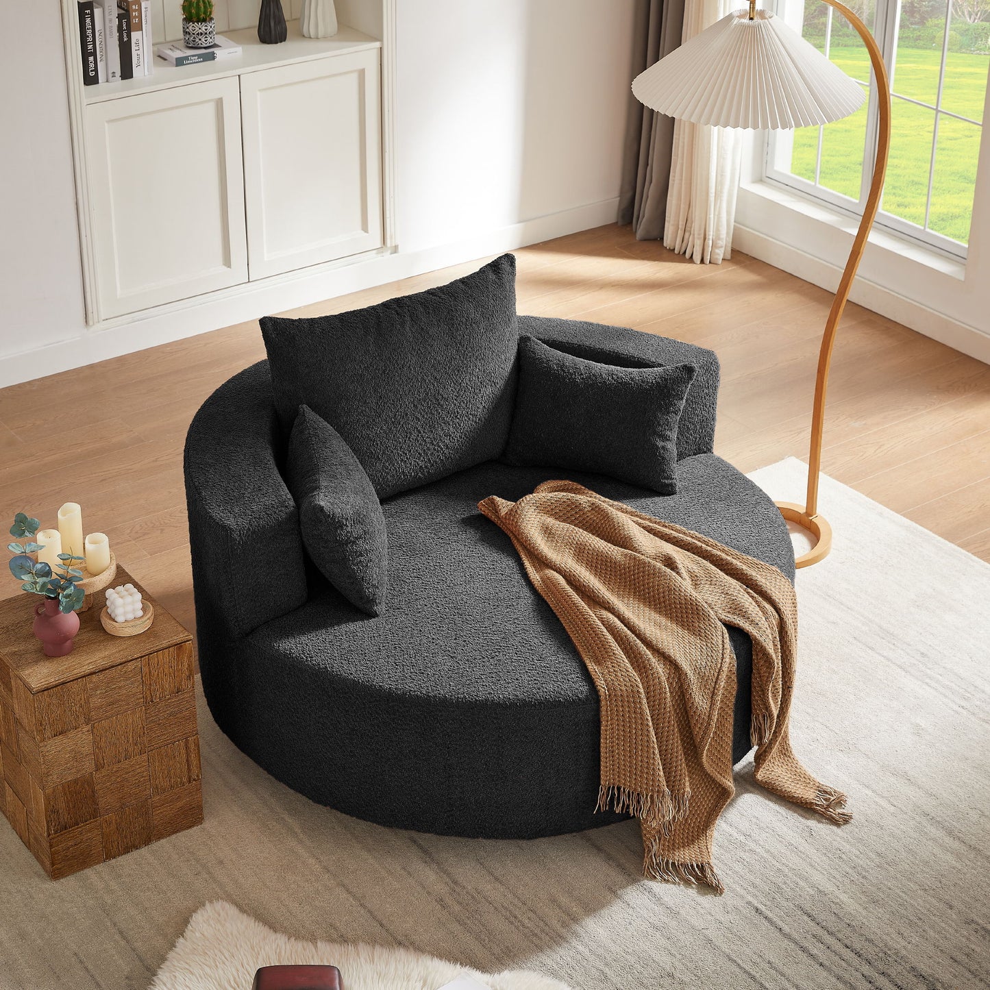 360 Degree Swivel Accent Barrel Chair With Removable Pillows - Black