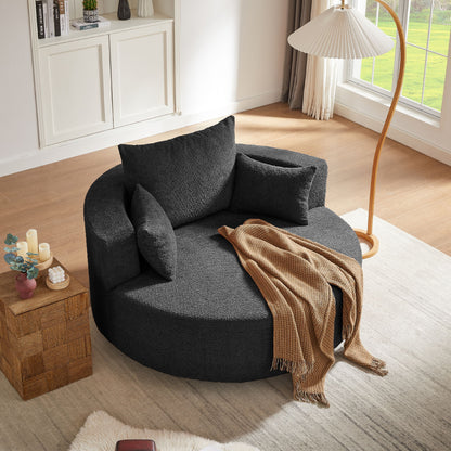 360 Degree Swivel Accent Barrel Chair With Removable Pillows - Black