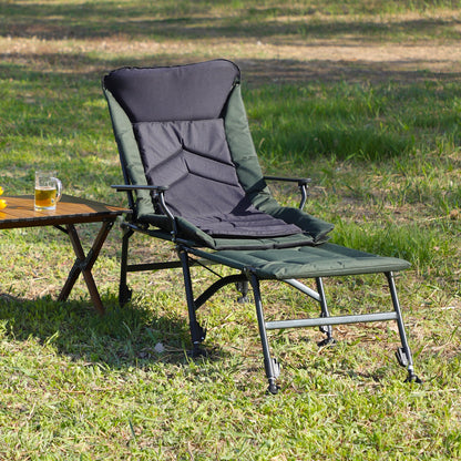 Camping Lounge Chair With Detachable Footrest, Portable Folding Reclining Camping Chair With Adjustable Backrest For Indoor And Outdoor Camping Beach Hiking Fishing - Green / Black