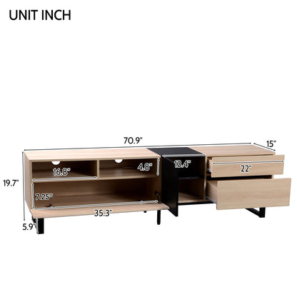 TV Stand For 80'' TV With Double Storage Space, Media Console Table With Drop Down Door