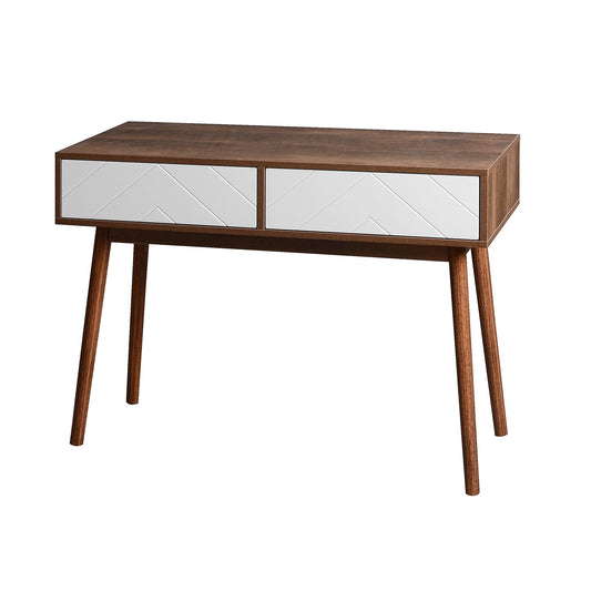Rustic Entryway Console Table With Carved Panel Drawers And Wood Legs - Natural