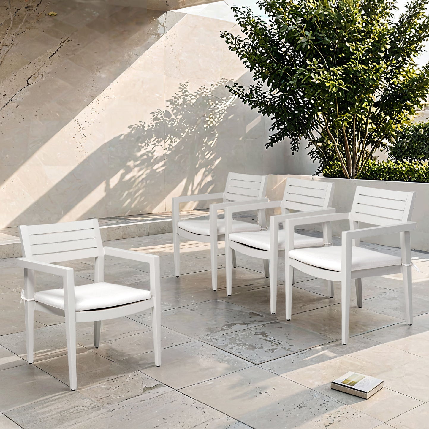 Outdoor Patio Stationary Dining Chairs With Outdoo Grade Sunbrella Fabric Cushions, Tapered Feet (Set of 4) - Grayish