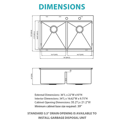 Topmount, Drop In Double Bowl Kitchen Sink