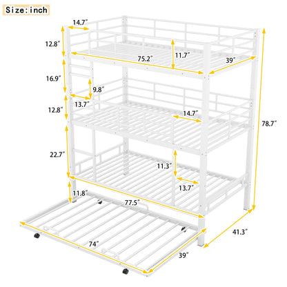 Triple Bunk Bed With Trundle, Heavy Duty Steel Construction