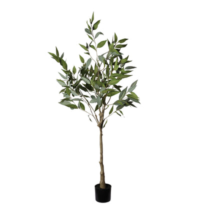 5Ft Realistic Artificial Eucalyptus Tree In Pot With Lush Leaves For Home Office Decor - Green Leaves