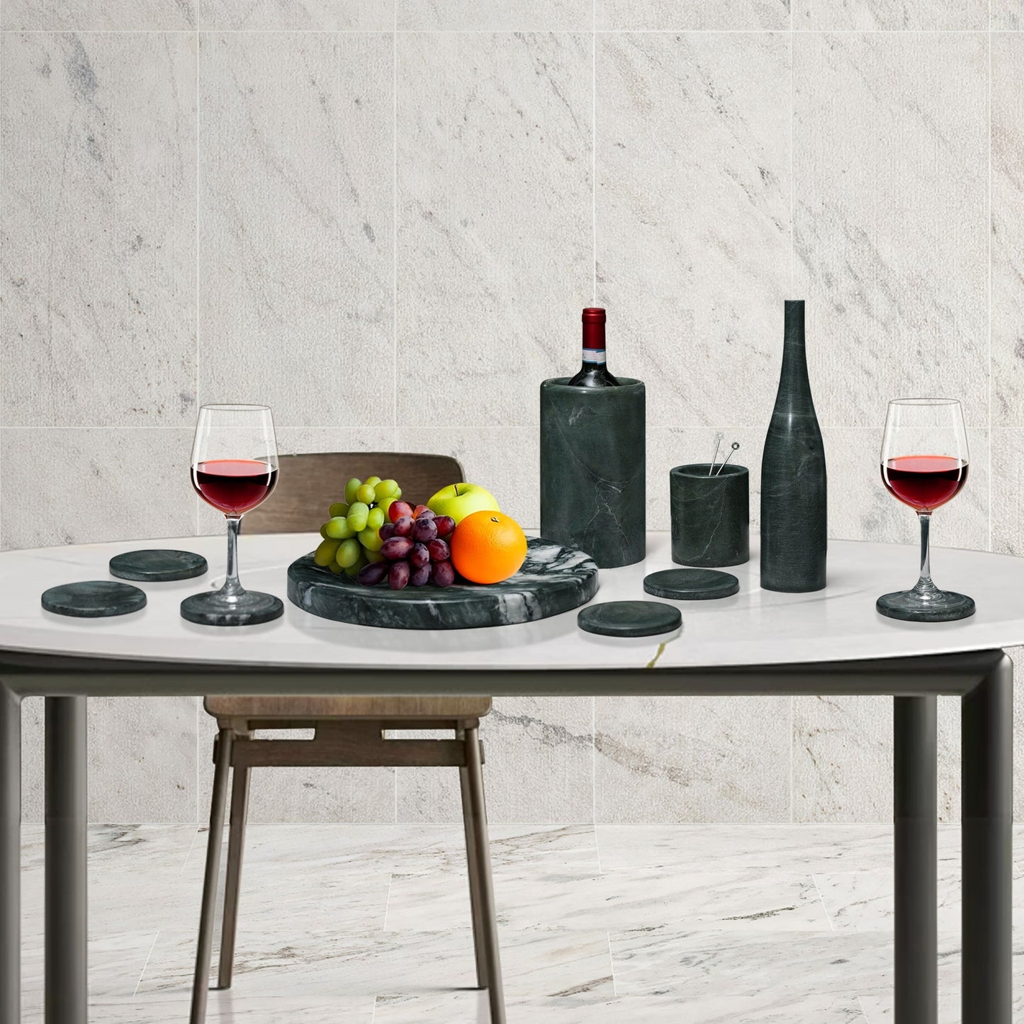 10 Pieces Luxury Natural Marble Dining Room Accessories Set