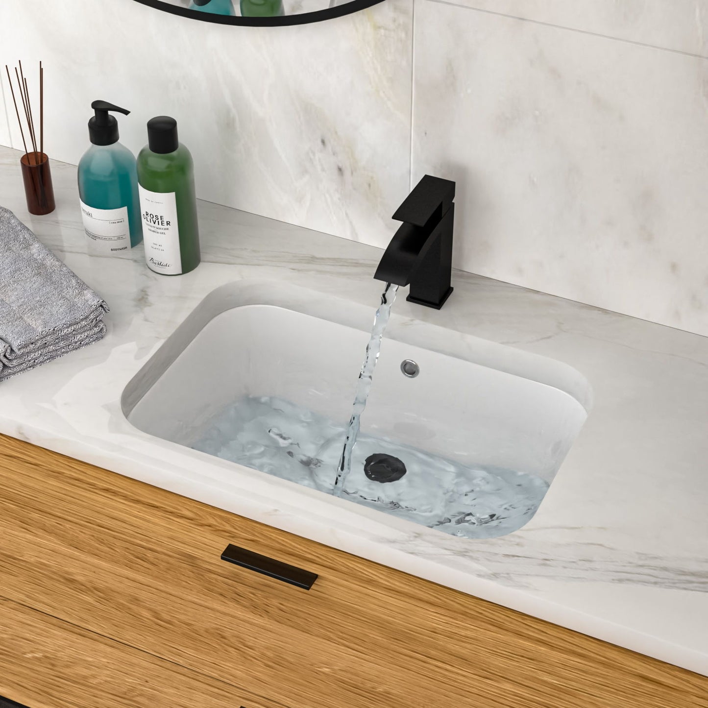 Undermount Bathroom Sink 22" X 15.25" With Overflow Sleek, High Temperature Fired, Stain Resistant, Smooth Polished Surface - White
