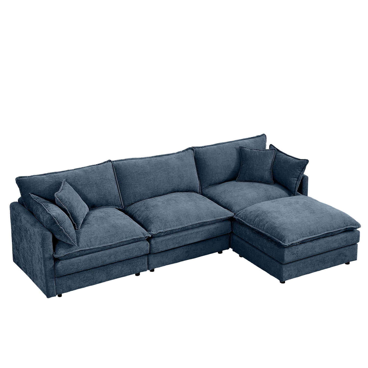L Shaped Modular Sectional Sofa With Movable Ottoman, 3 Seater Comfortable Seating