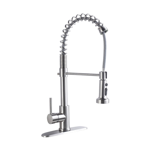 21" Commercial Kitchen Faucet With Dual Function Pull Down Sprayhead In, Stainless Steel - Brushed Nickel