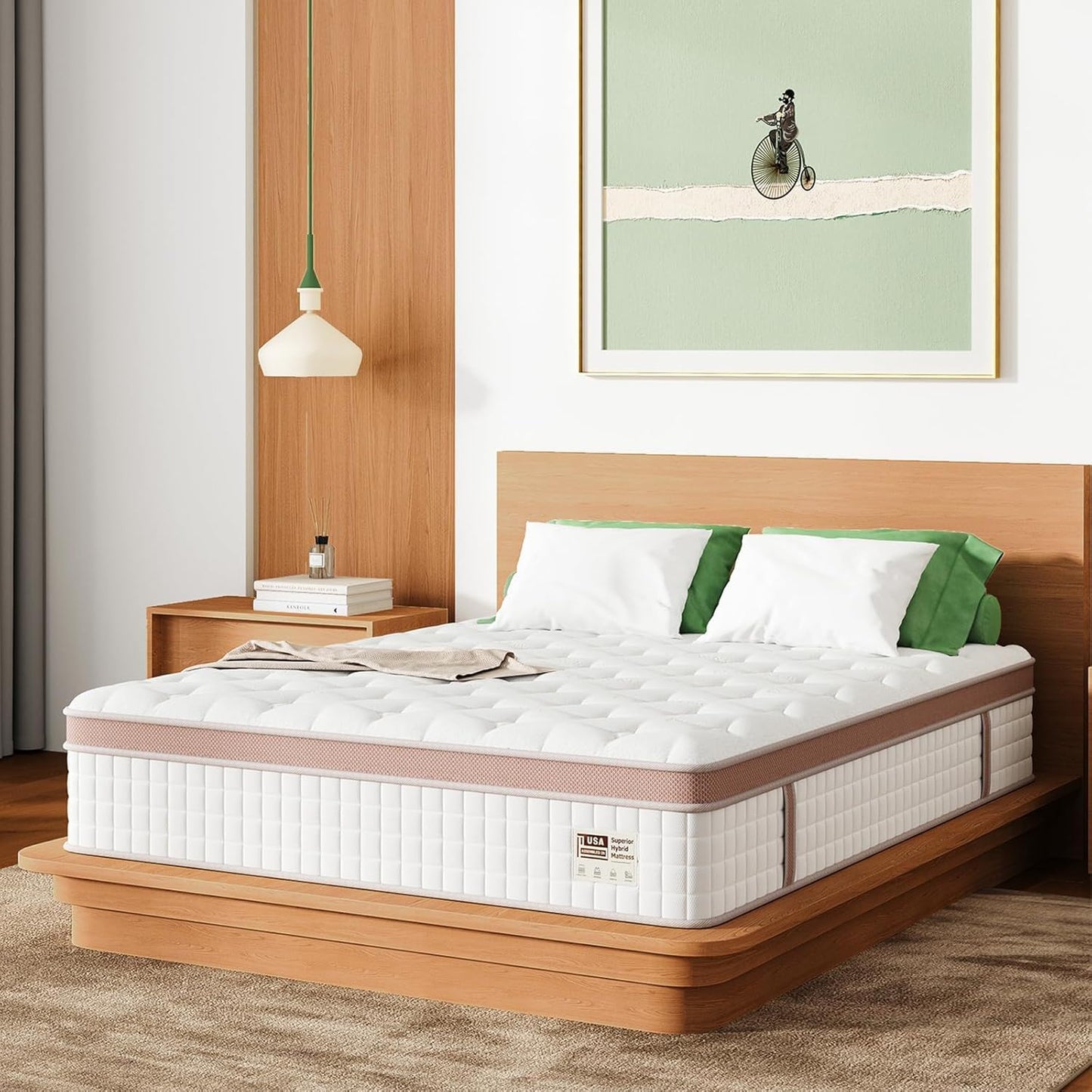 14" King Size, Firm Hybrid Mattress, Gel Memory Foam & Pocket Springs, Pressure Relief, Motion Isolation, Ergonomic Bed - White