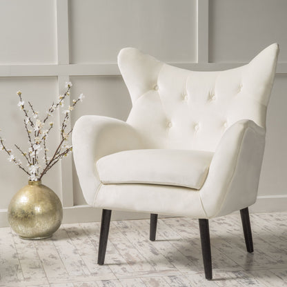 Style Velvet Arm Chair With Wingback And Flared Arms - Ivory