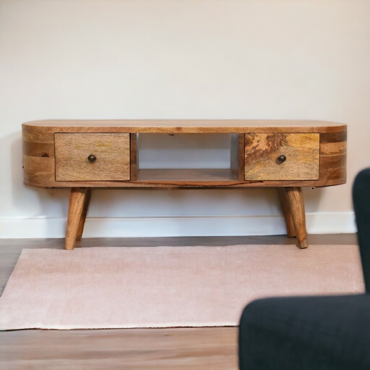 Mini Rounded Entertainment Unit - Oak