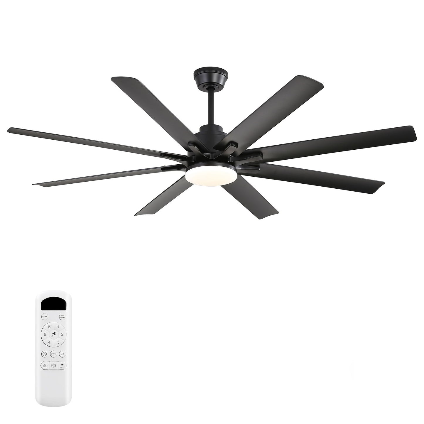 Ceiling Fan With Light 8 Blades, 18W LED 3 Color Dimmable Light, For Living Room & Bedroom - Matte Black