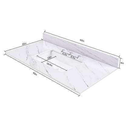 Bianco Carrara Venato Elegant Marble Vanity Top, Bathroom Vanity With Undermount Sink, Sintered Stone