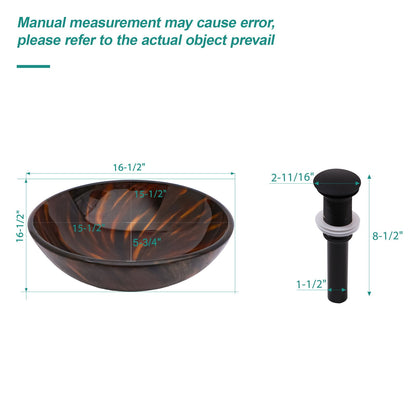 Vessel Bathroom Sink With Pop Up Drain, Round Bowl Design For Bathrooms - Brown