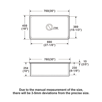 Undermount Single Bowl Ceramic Kitchen Sink, Dual Mount