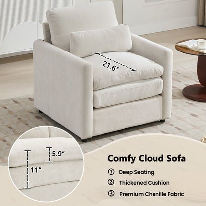 Cozy Upholstered Plush Cushion Armchair For Living Room