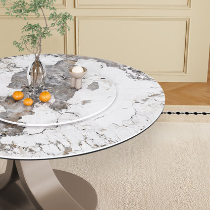 Modern Round Dining Table With 360° Rotating Lazy Susan Scratch & Chairs