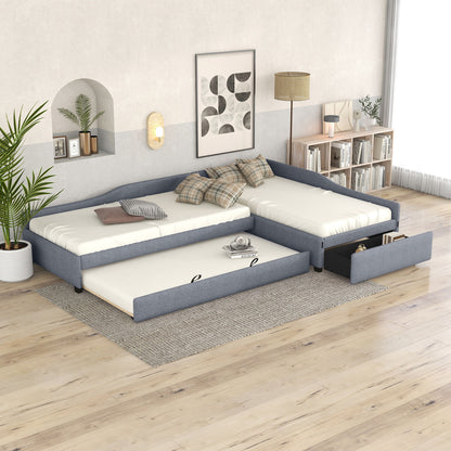 Upholstered Double Daybed With Trundle And Drawer